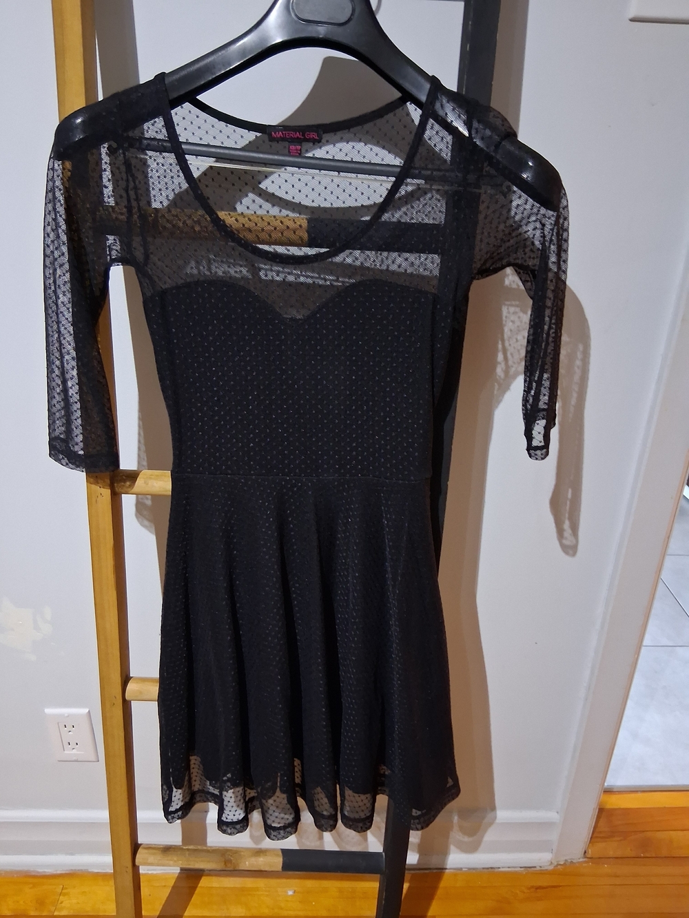 Material Girl Black Polka Dot Mesh Top